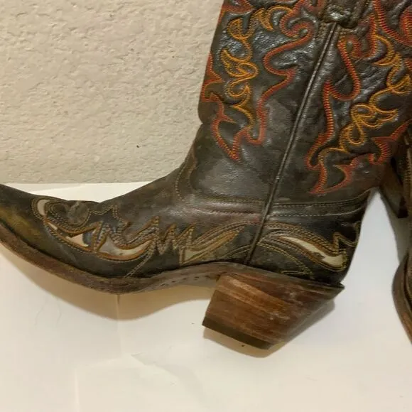 Corral Distressed Leather Snip Toe Brown Western Cowboy Boots - 6