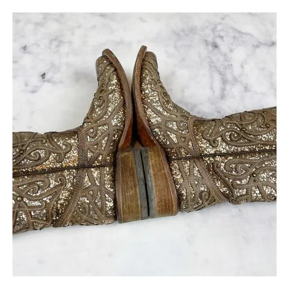 Corral Orix Glitter   Studs Brown Leather Western Cowboy Boots