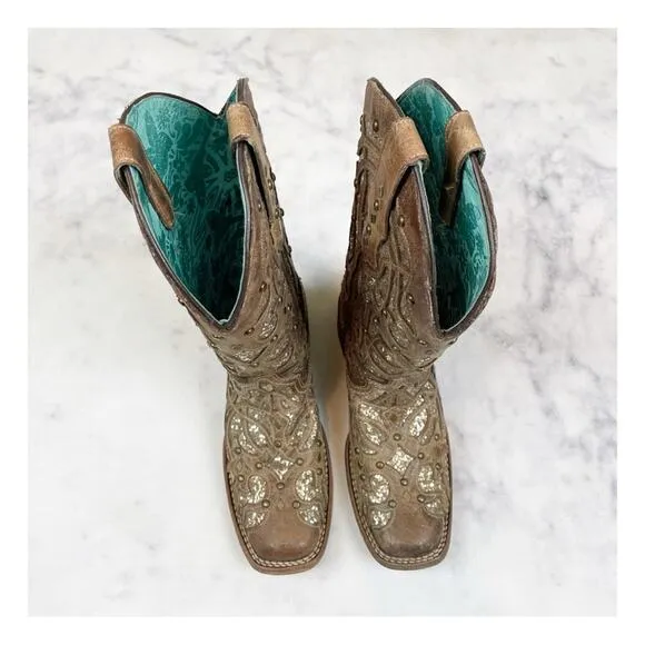 Corral Orix Glitter   Studs Brown Leather Western Cowboy Boots
