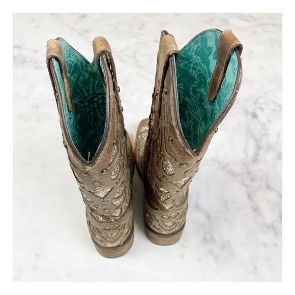 Corral Orix Glitter   Studs Brown Leather Western Cowboy Boots