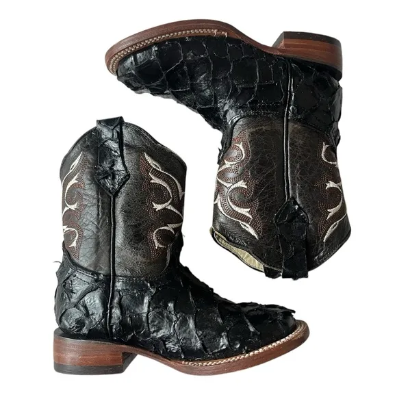 CORRAL PIRARUCU WESTERN COWBOY SQUARE TOE BOOTS SIZE 13 LITTLE BOY / GIRL