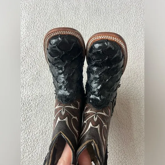 CORRAL PIRARUCU WESTERN COWBOY SQUARE TOE BOOTS SIZE 13 LITTLE BOY / GIRL