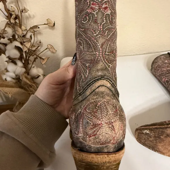 Corral Teen Girls Cowboy Boots SZ 2 T Embroidered Western Snip Toe Brown Boot