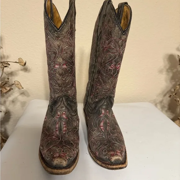 Corral Teen Girls Cowboy Boots SZ 2 T Embroidered Western Snip Toe Brown Boot