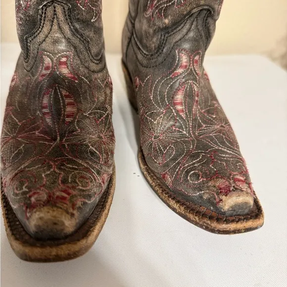Corral Teen Girls Cowboy Boots SZ 2 T Embroidered Western Snip Toe Brown Boot