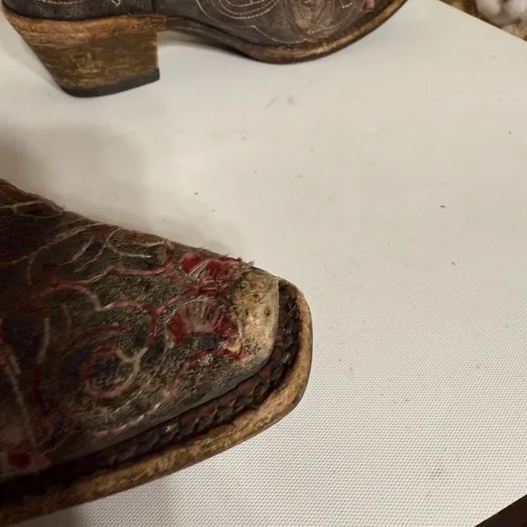 Corral Teen Girls Cowboy Boots SZ 2 T Embroidered Western Snip Toe Brown Boot