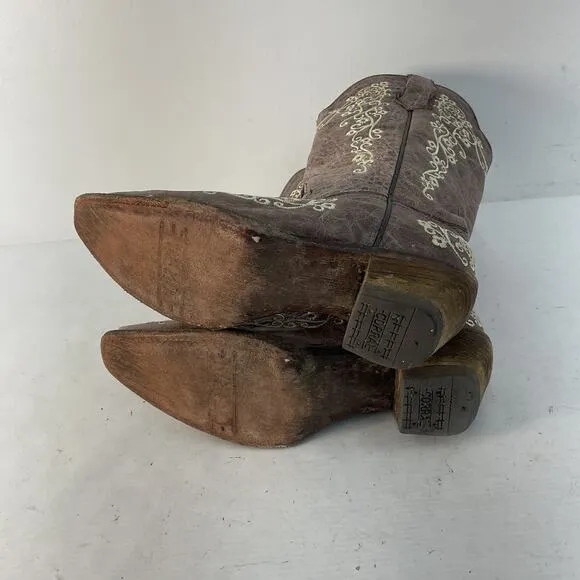 Corral Teens Boots Brown Embroidered Western Girls Size 3.5 Preowned