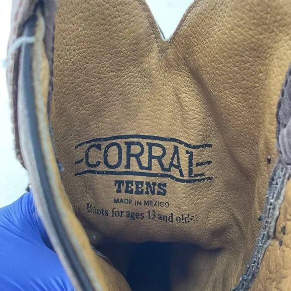 Corral Teens Boots Brown Embroidered Western Girls Size 3.5 Preowned
