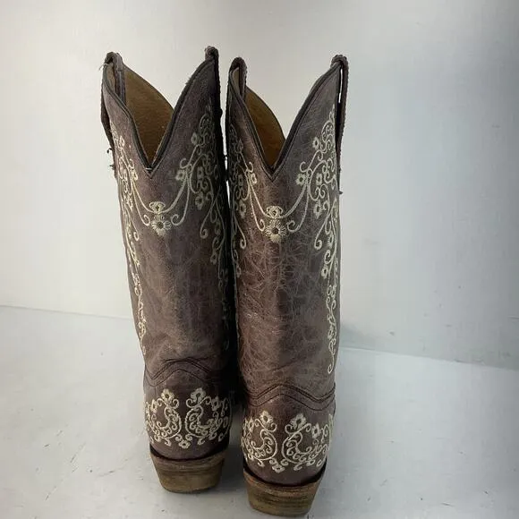 Corral Teens Boots Brown Embroidered Western Girls Size 3.5 Preowned