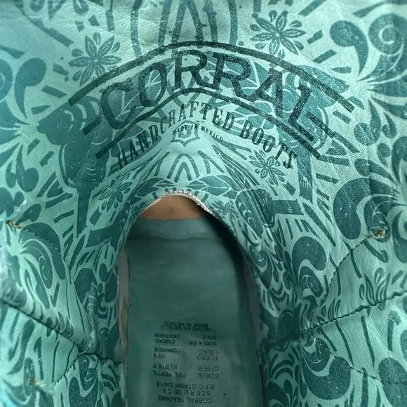 Corral Turquoise Exotic Python Leather Western Snip Toe Cowboy Boots Womens Sz 7
