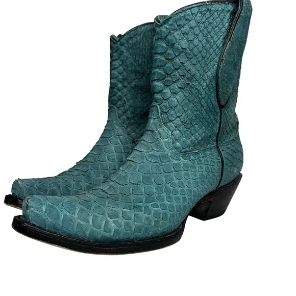 Corral Turquoise Exotic Python Leather Western Snip Toe Cowboy Boots Womens Sz 7
