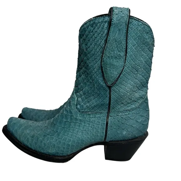 Corral Turquoise Exotic Python Leather Western Snip Toe Cowboy Boots Womens Sz 7