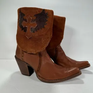 Corral Vintage Cross Lizard Cuffed Pointed Toe Brown Cowgirl Boots Size 8.5M