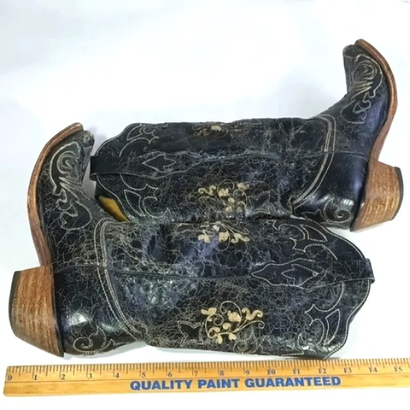 Corral Western Genuine Black Leather  Overlay X Toe C1198 Boots Size 8.5