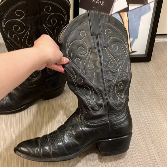 Cowtown western cowboy leather boots in black color Size 10.5D