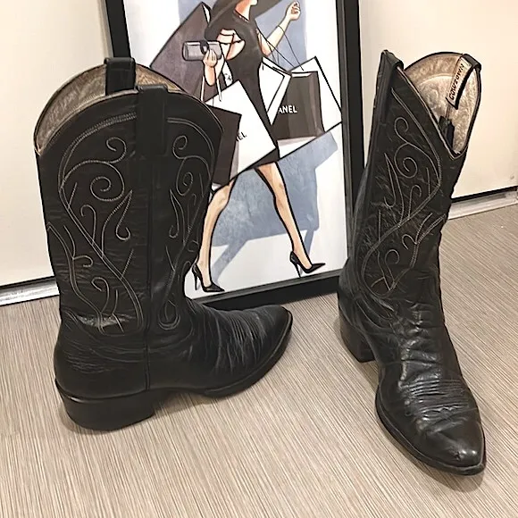 Cowtown western cowboy leather boots in black color Size 10.5D