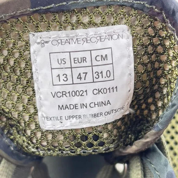 Creative Recreation Mens Size 13 Mesh Camo Sneakers Casual Dress Shoes RARE