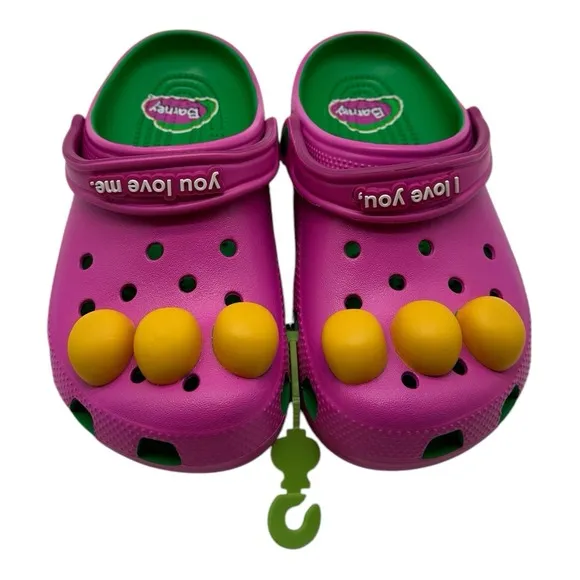 Crocs Barney Classic Clogs KIDS Size J 2 Slip On Shoes I Love You You Love Me