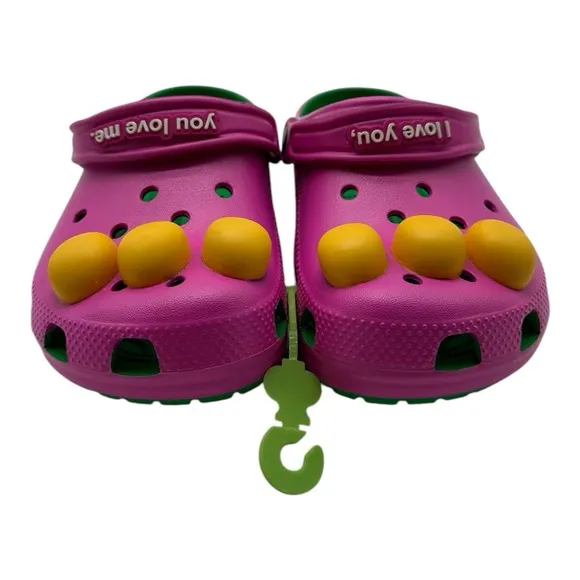 Crocs Barney Classic Clogs KIDS Size J 2 Slip On Shoes I Love You You Love Me