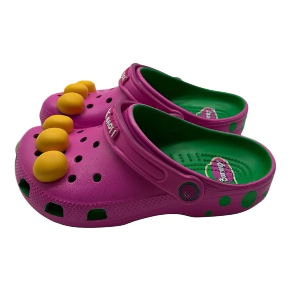 Crocs Barney Classic Clogs KIDS Size J 2 Slip On Shoes I Love You You Love Me