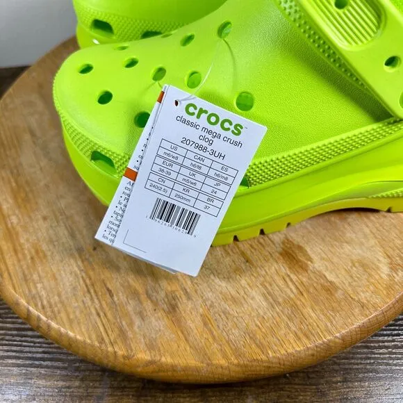 Crocs Classic‎ Mega Cruch Clog Sandals Shoes Womens SIze 8 Green Lemonade