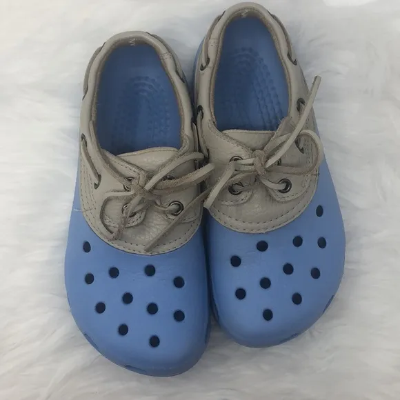 CROCS Islander Lace Up Shoes Size Mens (4) Womens (6) Blue &amp; Ivory Sandals