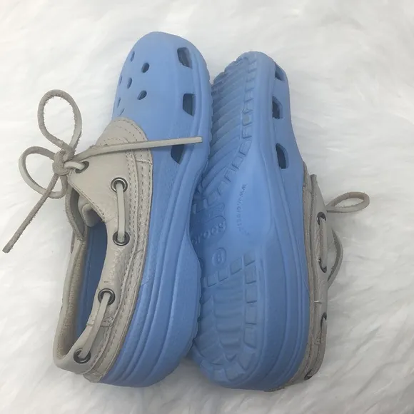 CROCS Islander Lace Up Shoes Size Mens (4) Womens (6) Blue &amp; Ivory Sandals