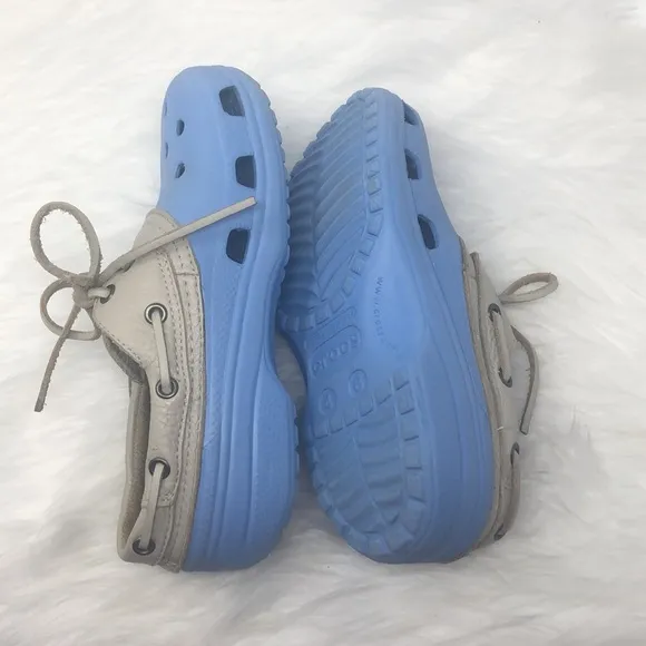 CROCS Islander Lace Up Shoes Size Mens (4) Womens (6) Blue &amp; Ivory Sandals