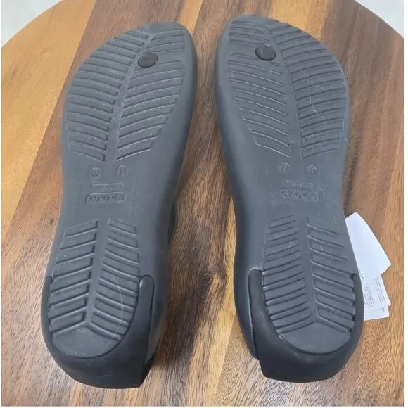 Crocs Sexi Black Flip Flop #11354-060 Strap Ankle Back Women's 11 NWT