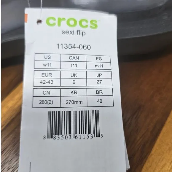 Crocs Sexi Black Flip Flop #11354-060 Strap Ankle Back Women's 11 NWT