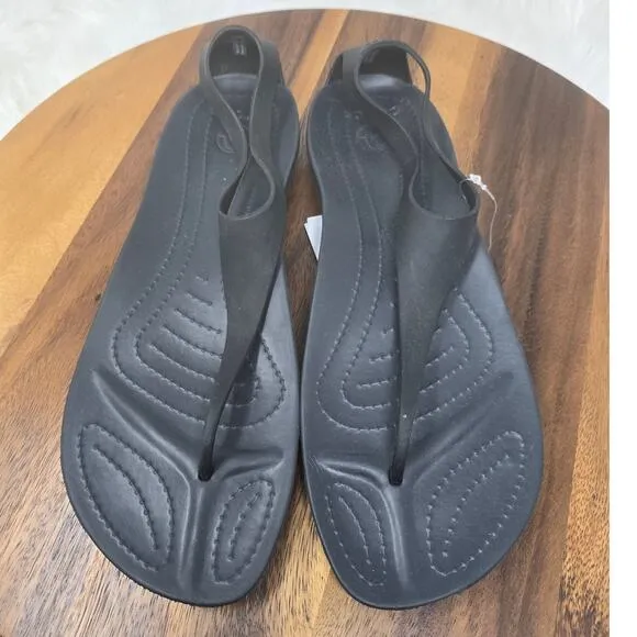 Crocs Sexi Black Flip Flop #11354-060 Strap Ankle Back Women's 11 NWT