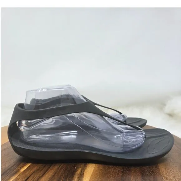 Crocs Sexi Black Flip Flop #11354-060 Strap Ankle Back Women's 11 NWT