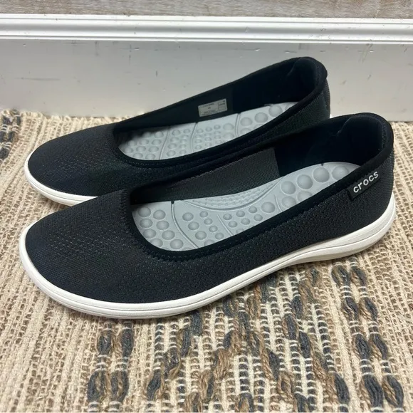 Crocs Shoes Womens 8 Black Reviva Flat Ballet Slip On Shoes Comfort 205880