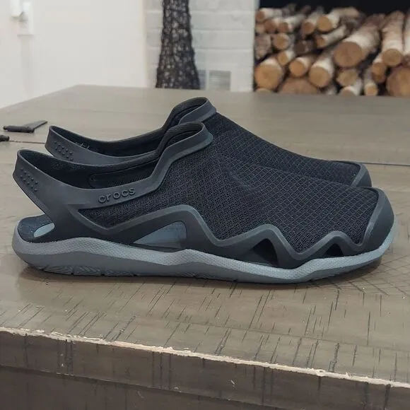 Crocs Swiftwater Sz 8 Mesh Wave Sandal Slate Gray Black Men’s Water Shoes