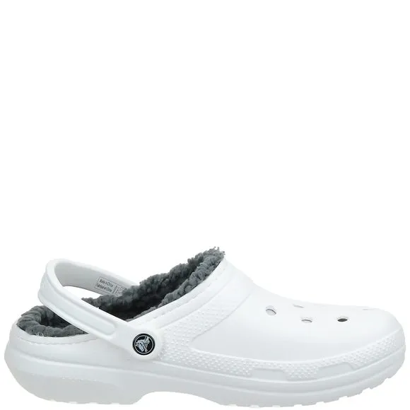 CROCS UNISEX-ADULT MEN'S AND WOMEN'S CLASSIC LINED CLOG, WHITE/GREY, 8 WOME