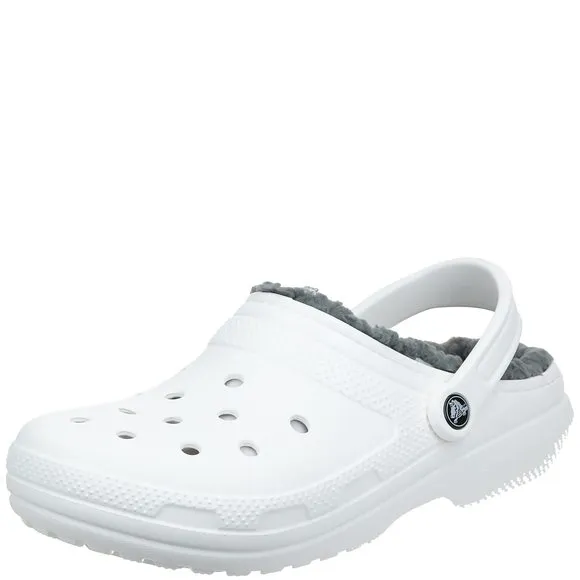 CROCS UNISEX-ADULT MEN'S AND WOMEN'S CLASSIC LINED CLOG, WHITE/GREY, 8 WOME