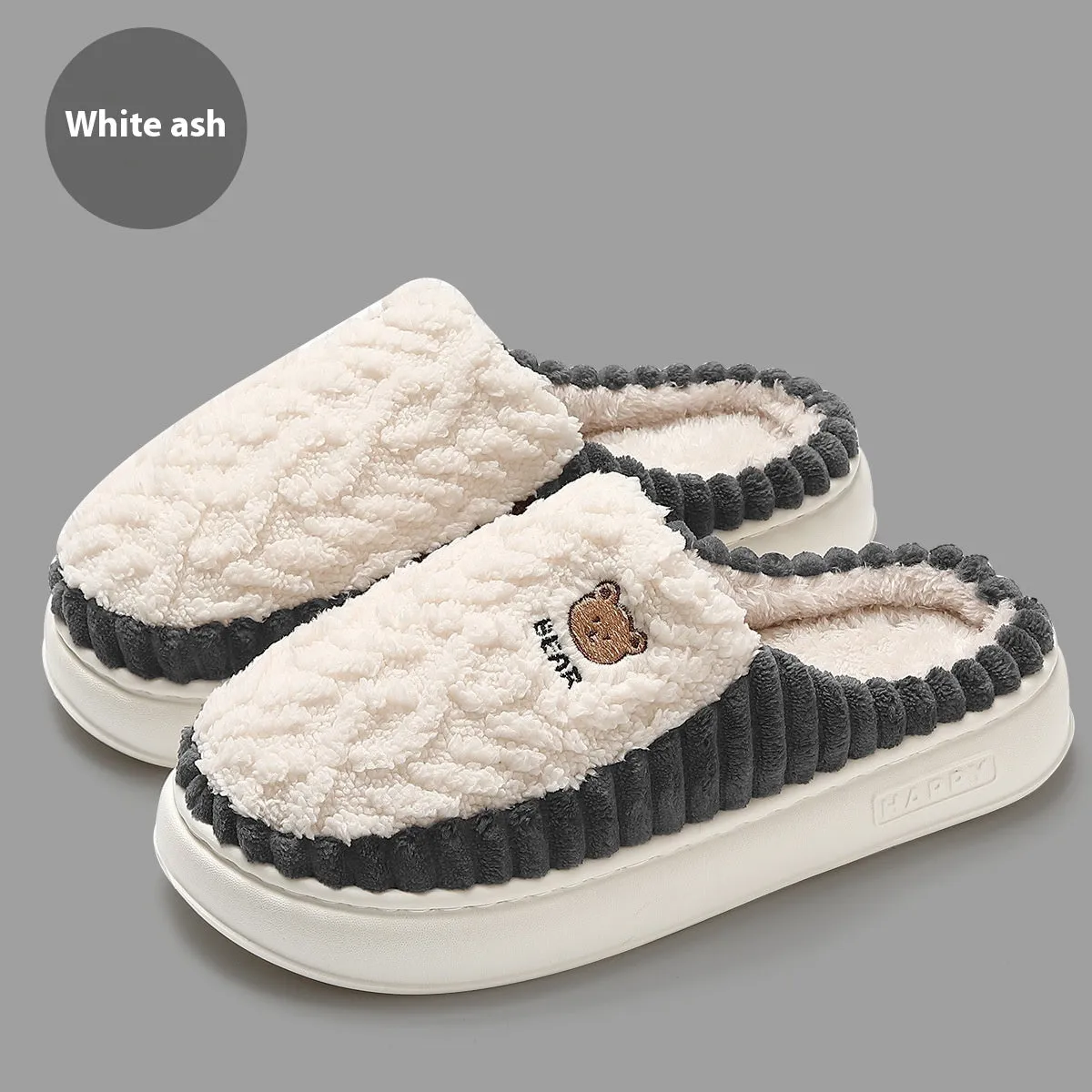 Cute Bear Plush Slippers, Winter Warm Fleece Shoes, Indoor Bedroom Floor Home Slip-ons for Women, Men, Couples, etc.
