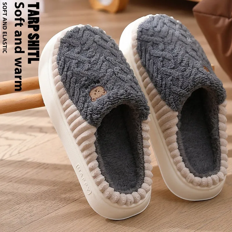 Cute Bear Plush Slippers, Winter Warm Fleece Shoes, Indoor Bedroom Floor Home Slip-ons for Women, Men, Couples, etc.
