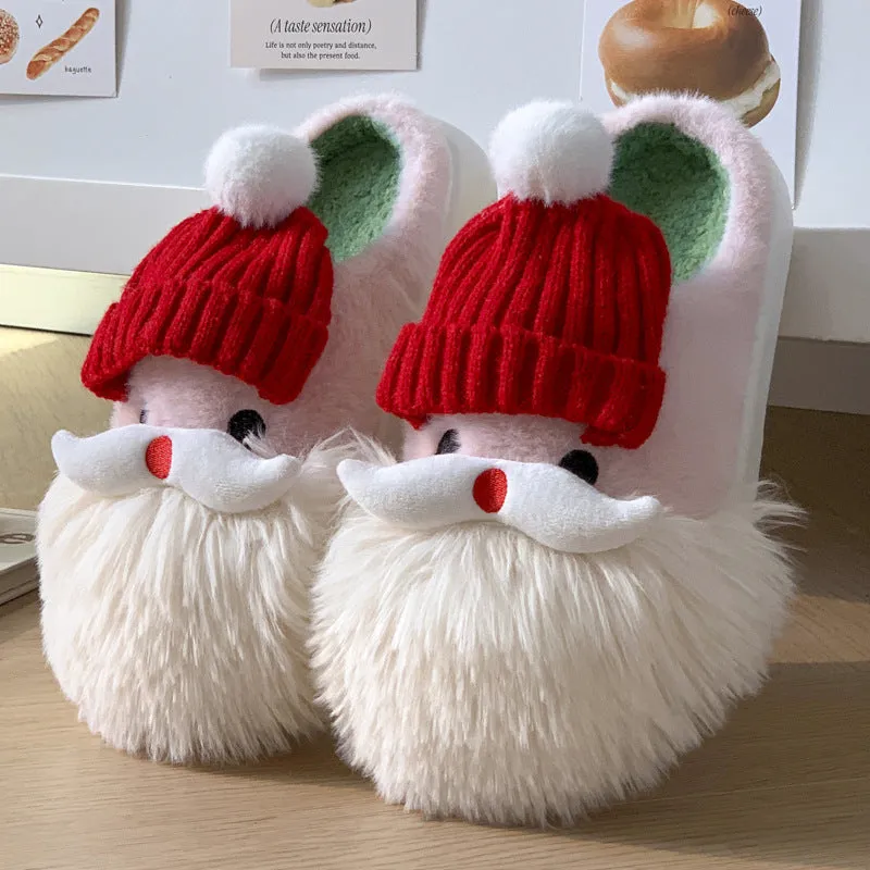 Cute Christmas Santa Claus Home Slippers, Winter Warm Indoor, Non-slip Floor Plush Shoes for Unisex