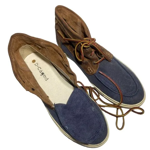 D CAGED Edu Men's High Top Lace Up Chukka Sneakers Blue Brown Suede Size 10