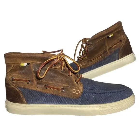 D CAGED Edu Men's High Top Lace Up Chukka Sneakers Blue Brown Suede Size 10