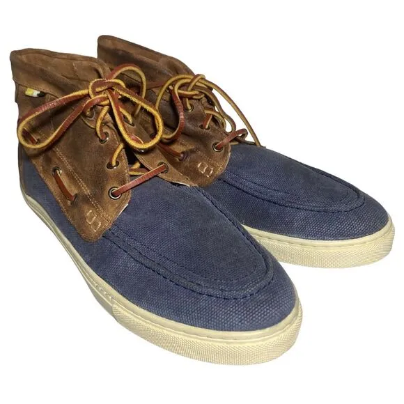 D CAGED Edu Men's High Top Lace Up Chukka Sneakers Blue Brown Suede Size 10