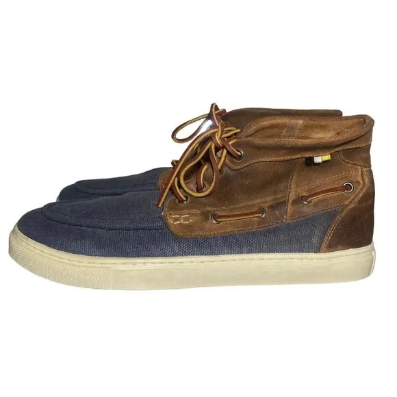 D CAGED Edu Men's High Top Lace Up Chukka Sneakers Blue Brown Suede Size 10