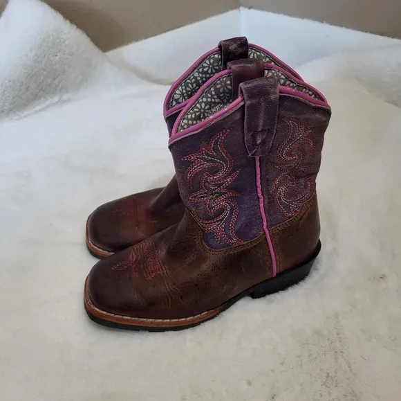 Dan Post Boots Majesty Square Toe Cowboy Girls Purple Brown Boots sz 8t .in grea