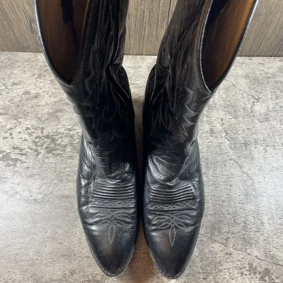 Dan Post Men's Milwaukee R Toe Boots US 9.5 D Cowboy Black Leather White Stitch