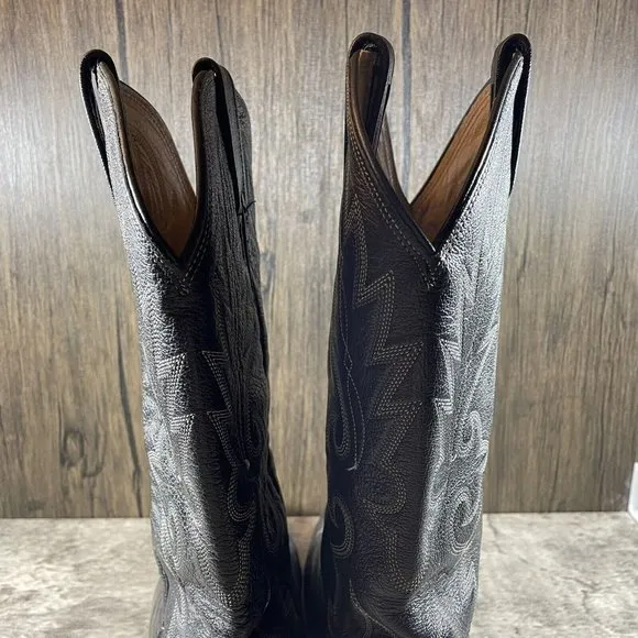 Dan Post Men's Milwaukee R Toe Boots US 9.5 D Cowboy Black Leather White Stitch