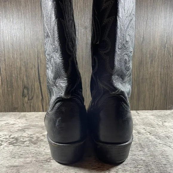 Dan Post Men's Milwaukee R Toe Boots US 9.5 D Cowboy Black Leather White Stitch