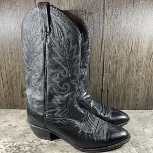 Dan Post Men's Milwaukee R Toe Boots US 9.5 D Cowboy Black Leather White Stitch
