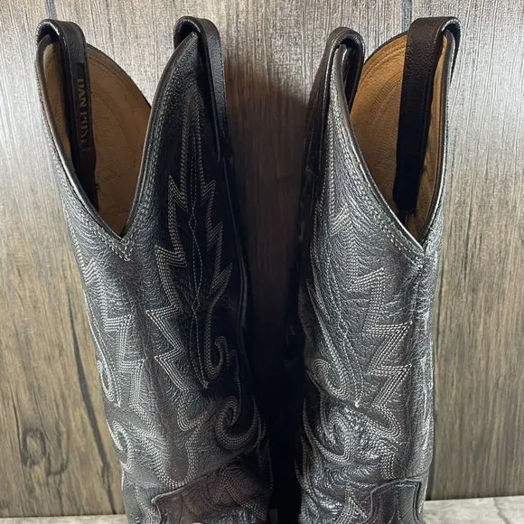 Dan Post Men's Milwaukee R Toe Boots US 9.5 D Cowboy Black Leather White Stitch