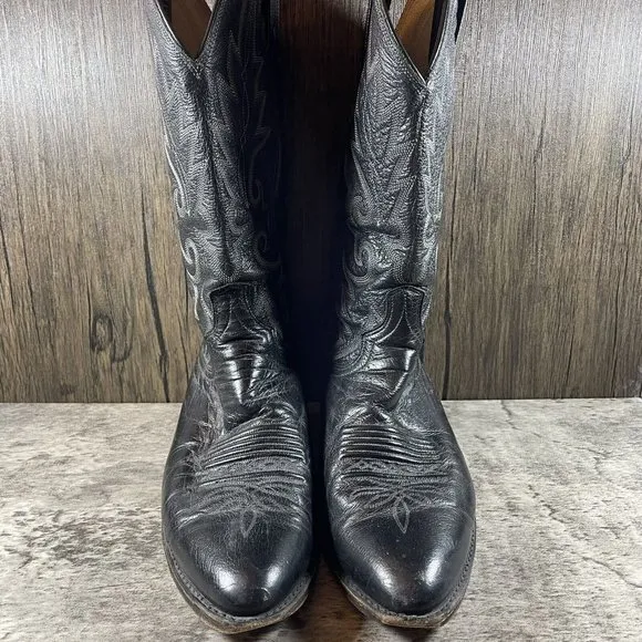 Dan Post Men's Milwaukee R Toe Boots US 9.5 D Cowboy Black Leather White Stitch